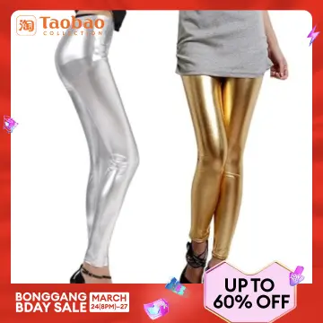 High Quality Women Glossy Shiny Metallic High Waist Pants PU