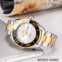 LONGBO นาฬิกาข้อมือชาย เครื่องญี่ปุ่น เรือนและสายสแตนเลส ทอง,เงิน,2K ระบบ Quartz พร้อมวันที่/สัปดาห์ หน้าปัดชัดเจน กันน้ำ สวยหรู คลาสสิก