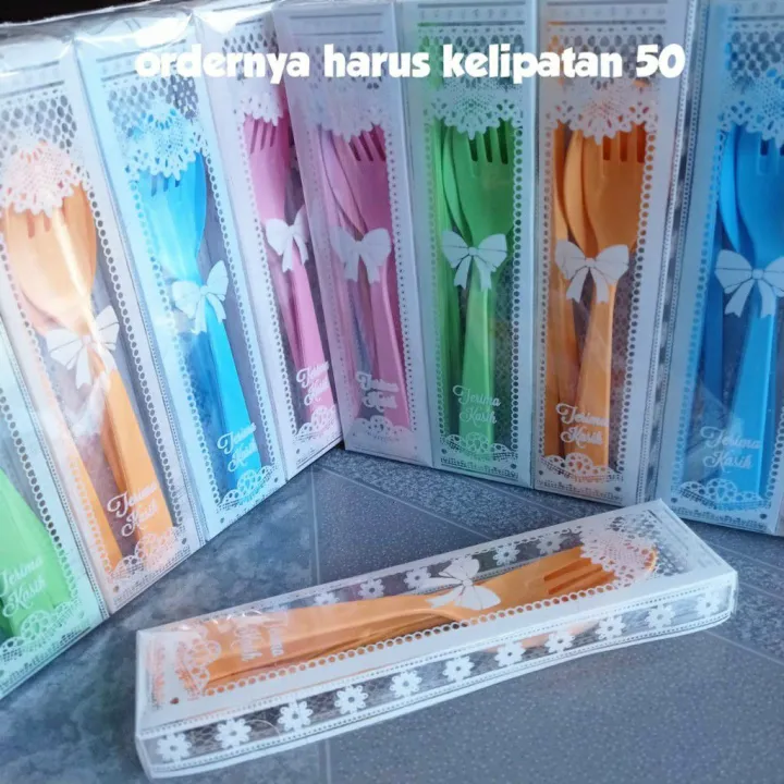 Isi 50 Souvenir Set Sendok Sumpit Kemas Mika Hadiah Pernikahan Souvenir Khitanan 0073