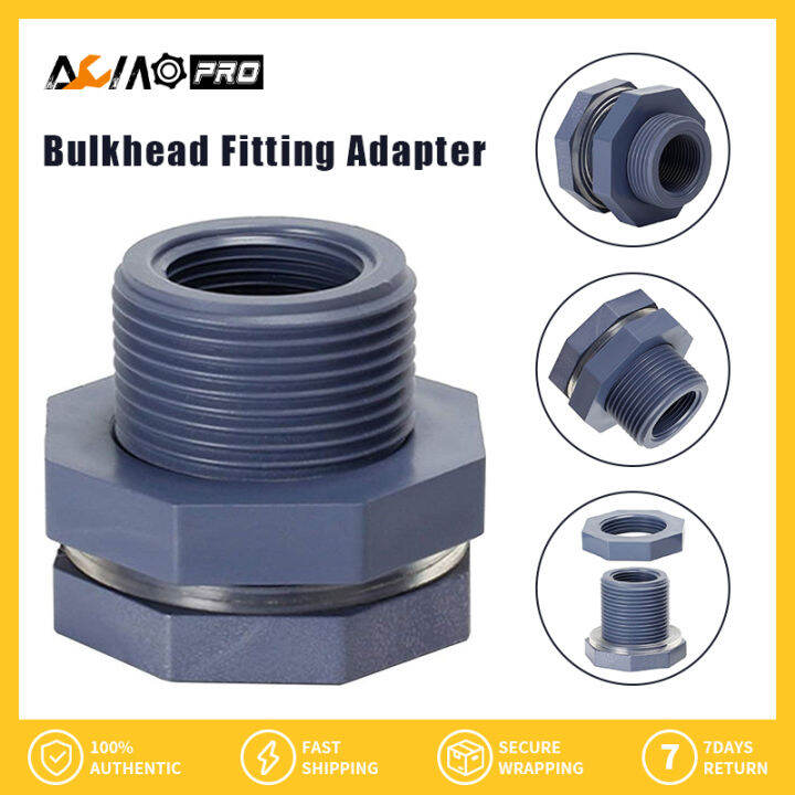 AumoPro 1PC PVC Plastic Bulkhead Fitting 3/4/1"/1.2"/1.5"/2 Inch Thread Water Tank Bulkhead
