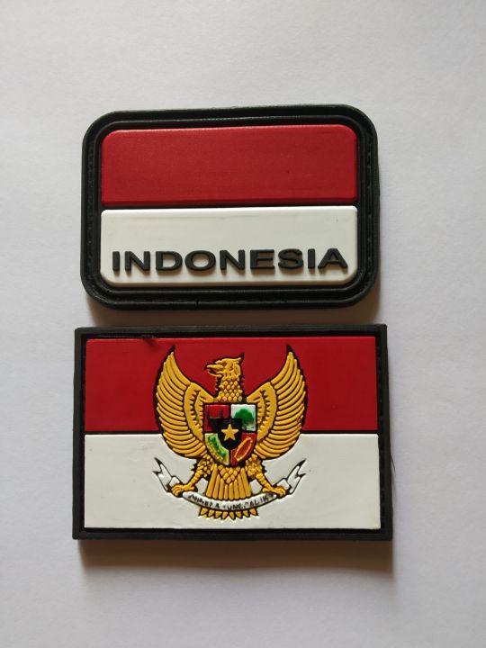 Patch Rubber Satu Set Bendera Merah Putih Tulisan Lambang Garuda Latar Merah Putih Tempelan