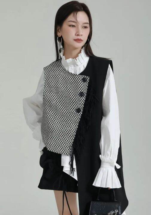 Rompi kotak zig zag rawis Korean style rompi zig zag wanita keren