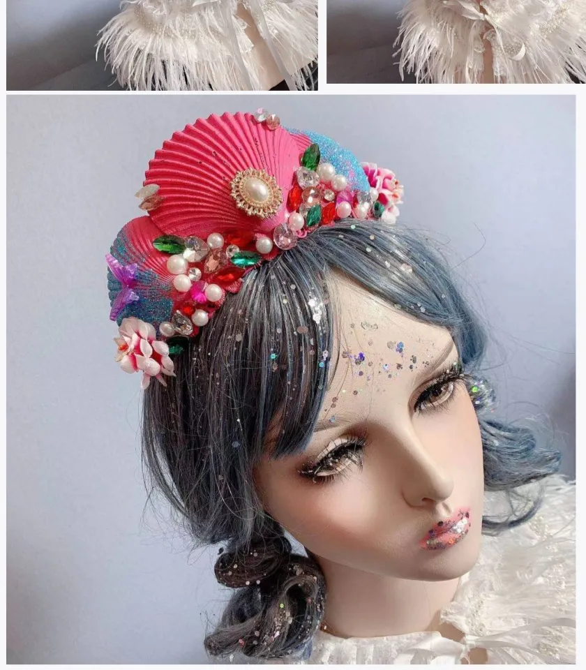 Shark Mermaid Crown Ice and Snow Crystal cos Hanfu Headdress Accessories  Handmade Lolita Marine Shell Style Fashion Novelty