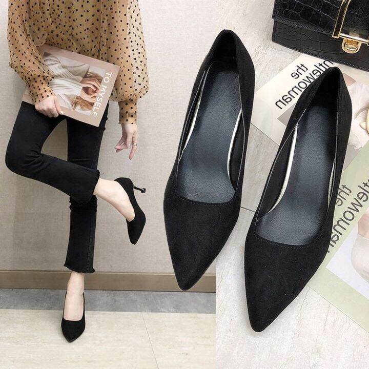 High Heels for Work Female Black Professional Cat Heel Low Heel 35cm