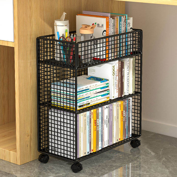 Portable Bookshelf under the Table Floor Book Storage Rack Wrought Iron