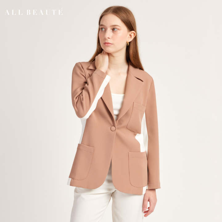 all-beaute-เบลเซอร์-เสื้อสูท-ronda-blazer-สีน้ำตาลอ่อนแถบขาว