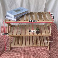 ชั้นวางจานวางของ พับได้ งานไม้สักไม่ทาสี