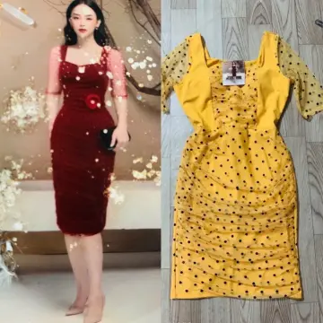 Giảm giá Đầm dự tiệc v1100 váy lụa nhún eo bèo sang chảnh màu vàng gold  size s, m, l - Mua Thông Minh