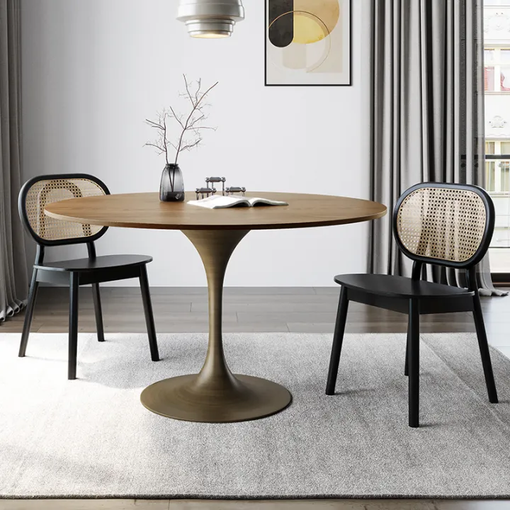 American round Dining Table Small Apartment Home Dining Table Walnut