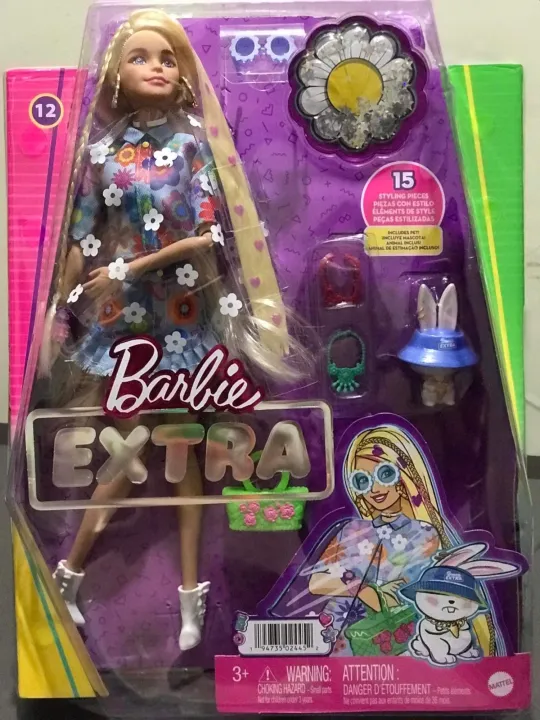 Barbie Extra Doll in Floral 2Piece Fashion & Accessories, with Pet
