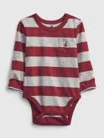 baby GAP บอดี้สูทแขนยาวลายขวางเทาแดงปักหมี ขนาด 12-18months