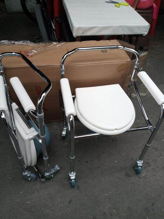 Commode Chair with Wheels Adjustable height (white) Lazada PH