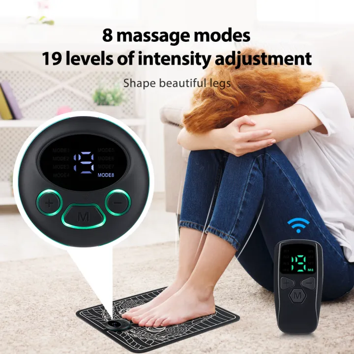 EMS Foot Massager Remote Control Pulse Therapy Foot Pad 8 Massage Modes