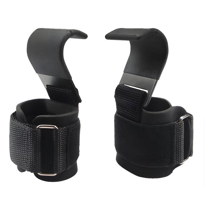 1 Pair Weight Lifting Hooks HandBar Wrist Straps Pull Ups Deadlift