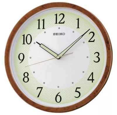 SEIKO นาฬิกาแขวนผนัง 12  หน้าพรายน้ำ ขอบลายไม้ รุ่น QXA472B - Brown