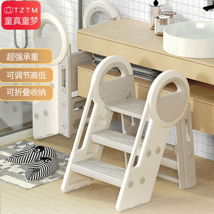 Baby Hand Washing Step Stool Foldable Child Wash Foot Stool Washing Stairs Ottoman Height