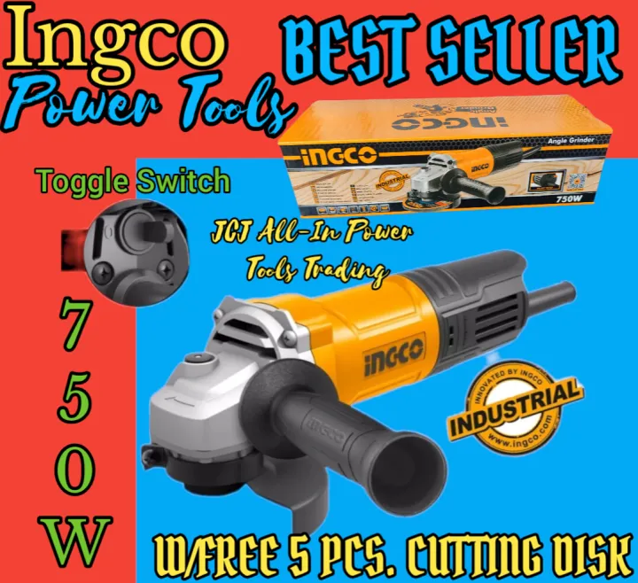 FREE 5PCS CUTTING DISC] INGCO Original INDUSTRIAL Angle Grinder 750W