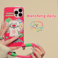 Play Sheng เคสโทรศัพท์มือถือมีสายคล้องแบบถือลายภาพวาดสีน้ำมันกราฟฟิตีลายสุนัขสำหรับ iphone13promax iPhone 13เคสนิ่มซิลิโคนสองชั้นกันตกไอเดียสร้างสรรค์แบบหรูหราแบบใหม่สำหรับผู้หญิง11 14Pro 12 14PM