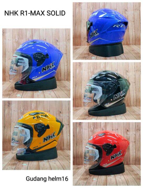 HELM NHK R1MAX SOLID I NHK HELM R1 MAX HALF FACE DOUBLE VISOR I HELM