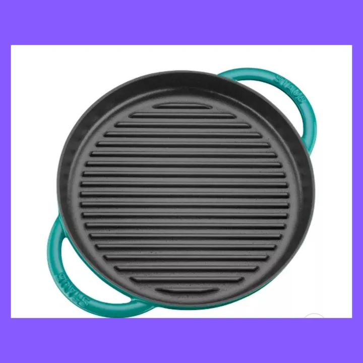 STAUB Grill Pan Round with Black Enamel on The Inside Cerise 26 cm