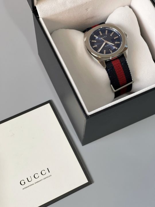 gucci-nylon-watch-gg2570-หน้าปัดน้ำเงิน-ขนาด-41mm-สายไนลอน-ยอดฮิต-รับประกันของแท้-100-ไม่แท้ยินดีคืนเงินเต็มจำนวน