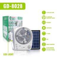 พัดลมโซล่าเซลล์ GDLite รุ่น GD-8028 พัดลมตั้งโต๊ะ(6in1) - 2 ระบบ ชาร์จไฟบ้าน , Solar Cell เป็นวิทยุ และลำโพงบลูทูธได้ ขนาดใบพัด8”