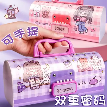 Cartoon Magnetic Pencil CaseGirls / Password / Purple