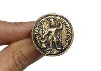 แหวนทองเหลือง แหวนแกะสลักโรมัน กรีกโบราณ ขนาด 58 Rare Unique Roman Greek Brass Seal Signet Intaglio Engraved Round Ring Size 58 or 8.5US Jewelry Vintage Ethnic Art