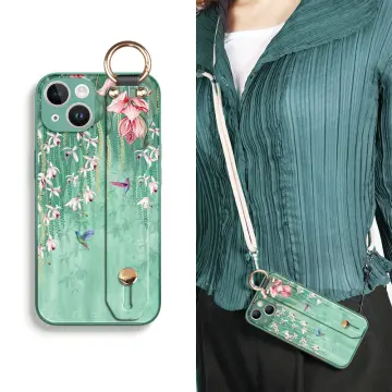 Irregular Plaid Case With Lanyard Dirty Resistant For Iphone 14