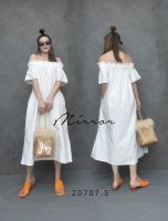 (นางแบบใส่ชุดขาย) V2 SEA oN ChiLL Day DreSS เดรสปาดไหล่ เดรสสีขาว​ เดรสไปทะเล​ ผ้าลินินผสมใส่สบาย เดรสทรงปล่อย แขนบานแต่งง่าย เดรสเปิดไหล่ ชิคๆชิลเอ้าท์**งดรับลค.ดราม่า