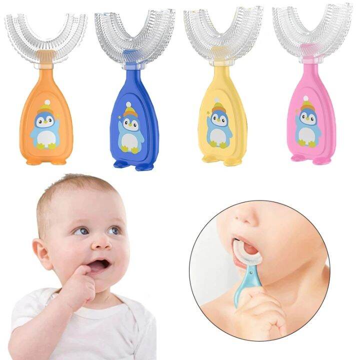 UShape Toothbrush Kids Soft Silicone Teeth Brush Whitening Cleaning Tool Cartoon Oral Brush