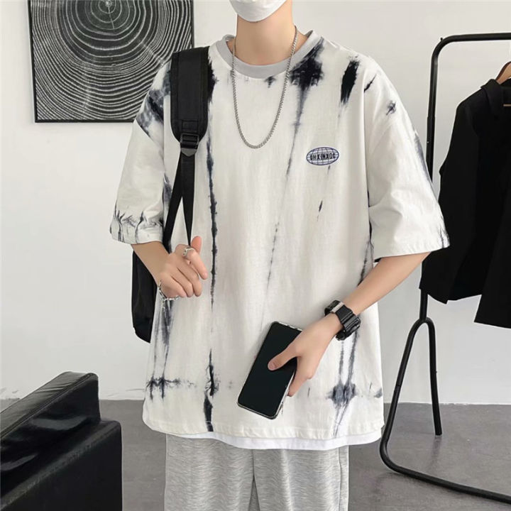 2023 Summer Men's Tie-Dye Short-Sleeved T-shirt Ins Hong Kong Style ...