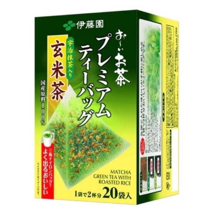 Itoen ปิรามิด Genmaicha Premium Green tea ชาเขียวชงน้ำร้อนพร้อมดื่ม 20 ซอง