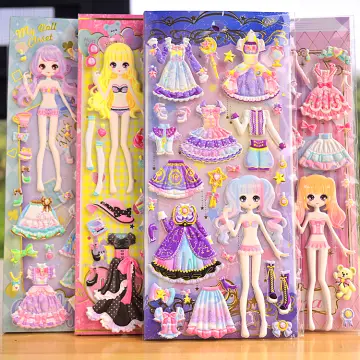 6/8/10/12 Sheets Beauty Lovely Princess 3D Dress Up Stickers Cartoon Change  Clothes DIY Kawaii Sticker Toys for Kids Girls Gifts