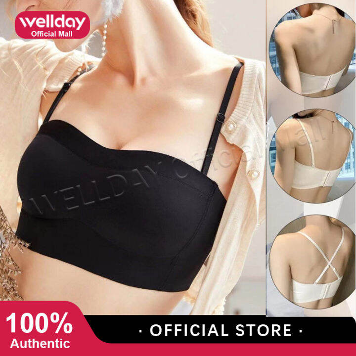 Wellday Plus Size Bandeau Bra for Women Strapless Tube Nonwired Push