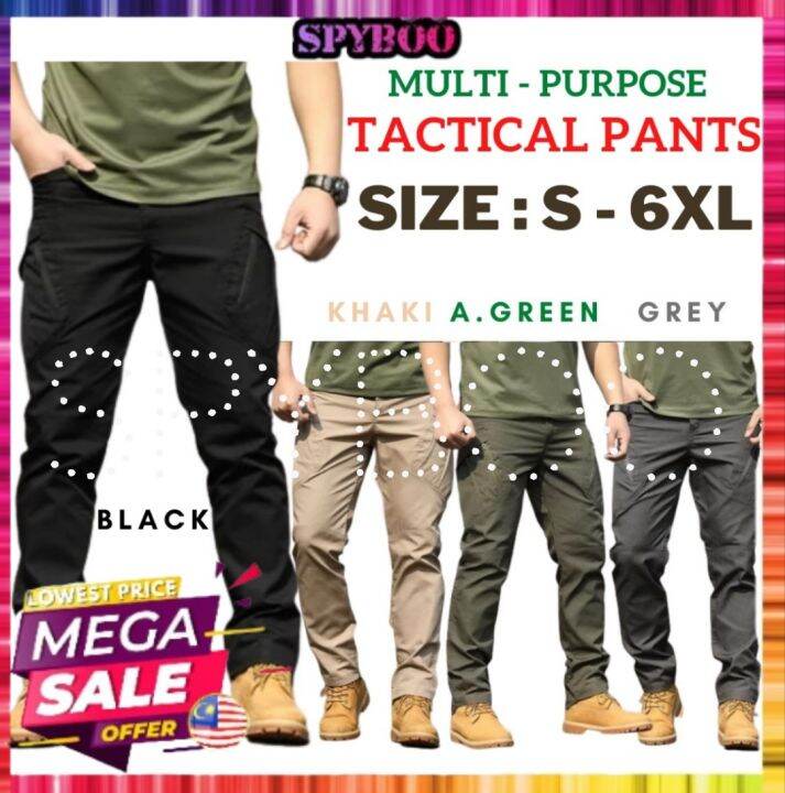 [spyboo] Men Tactical Pants Water Resistant Ix9 Military Trousers Multi Pocket Lazada