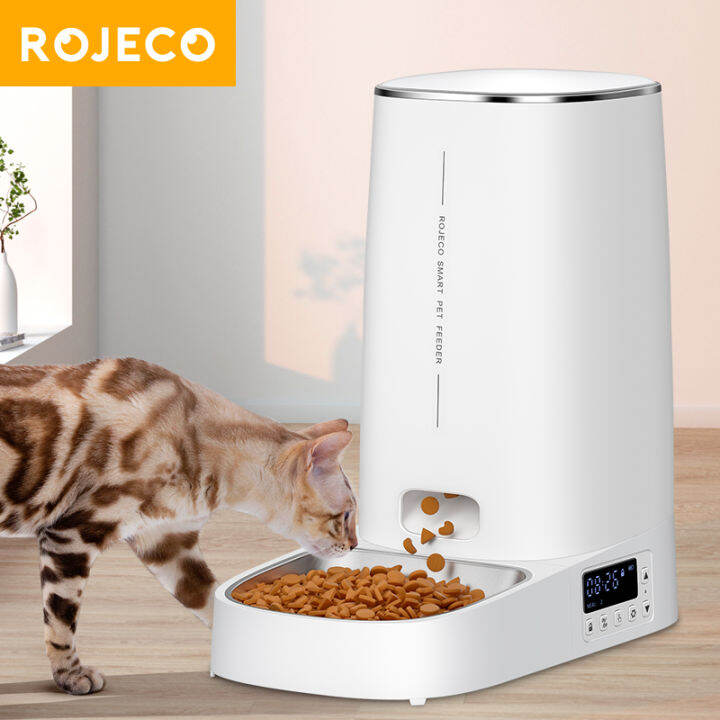 ROJECO 4L Automatic Pet Cat Feeder Button Smart Auto Feeder For Cats