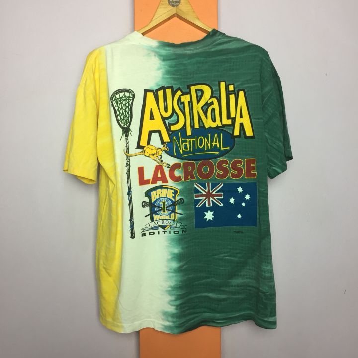 vtg-australia-naitonal-lacrosse-brine-1-world-lacrosse-edition-tag-brine-100-cotton-ไม่มีข้างเข็บเดี่ยวบนล่าง-ตำหนิ-คอฟันปลาหน่อย-size-23-8-x28-price-300-thb