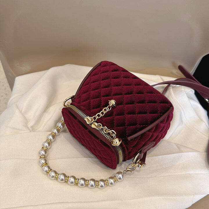SpecialInterest Design Mini Bag 2022 New High Grade Sense Vintage Pearl Hand Holding Bucket