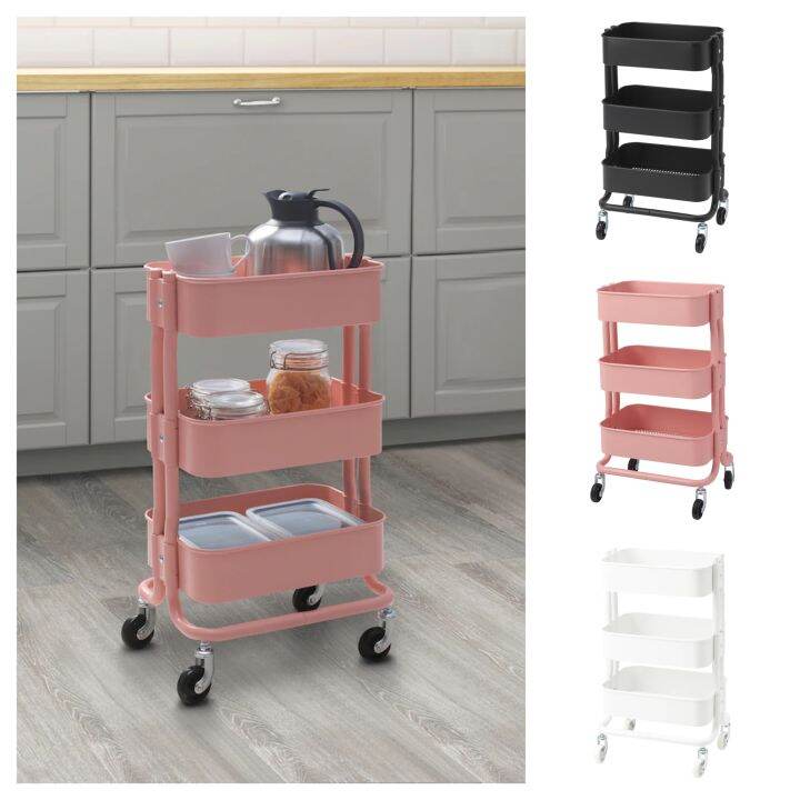 ikea RASHULT Trolley, black/pinkred/white, 28x38x65 cm Lazada
