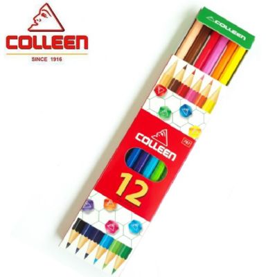 สีไม้ Colleen 2 หัว บรรจุ 6 แท่ง 12 สี ดินสอสีคอลลีนคุณภาพจาก Japan Technique ระบายลื่น สีเข้ม สดใส