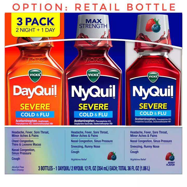 🇺🇸 Vicks Dayquil or Nyquil- Severe Cold & Flu 354ml each | Lazada PH