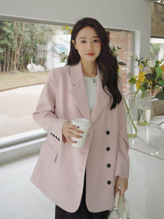 Coat Female Pink Casual Retro Short Suit Coat Lazada