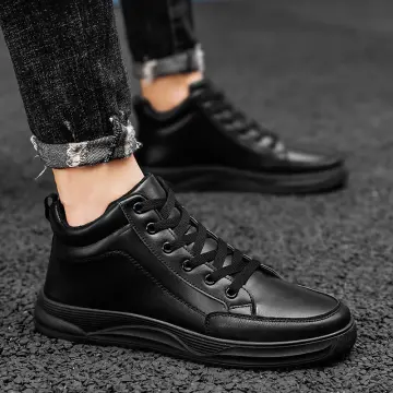 All black sale leather sneakers mens