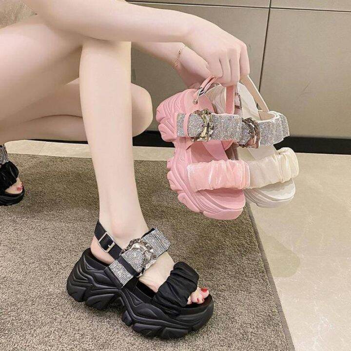 พร้อมส่ง-รองเท้าส้นตึก-รัดส้น-รองเท้ารัดส้น-รองเท้าแฟชั่น-สูง7-5cm-size35-39