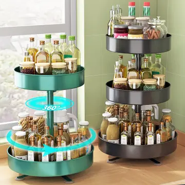 Rotating kitchen organizer species rack & Grid Seasoning Box Double Layer  Rack