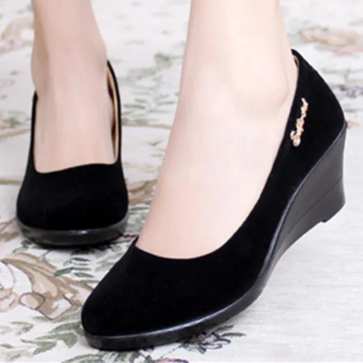 black work wedge shoes