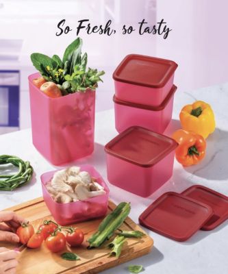 Tupperware So Fresh Set (5ใบ) ชุดกล่องทัพเพอร์แวร์แบบสี่เหลี่ยม เหมาะสำหรับเก็บอาหารแช่เย็น ช่วยคงความสดของอาหารได้