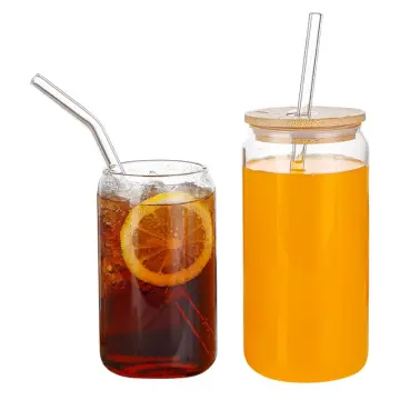 1PC 20oz Beer Can Glass with Bamboo Lid and Glass Straw, Drinking