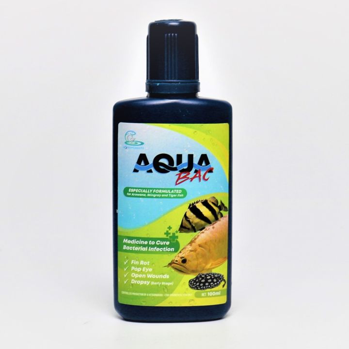 aqua-bac-100-ml-ผลิตภัณฑ์รักษาโรคปลามังกร-กระเบน-เสือตอ-แผล-เกล็ดพอง-ตกเลือด-ตาขุ่น